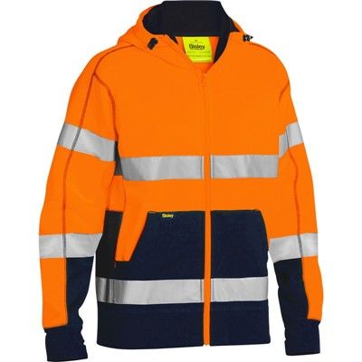 PIP Bisley® Class 3 Hi Vis Orange Full Zip Hooded Sweatshirt with Sherpa Lining 323M6988T-HVO-NVY PIP Bisley® Class 3 Hi Vis Orange Full Zip Hooded Sweatshirt with Sherpa Lining 323M6988T-HVO-NVY