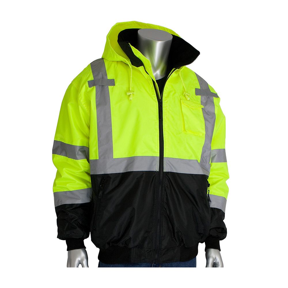 PIP 333-1766-LY Class 3 Hi Vis Yellow Black Bottom Bomber Jacket